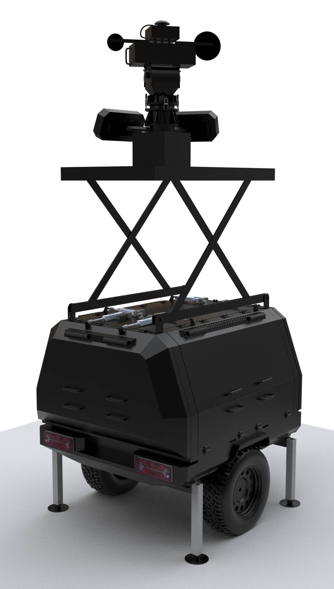 Przyczepka Defence z masztem obserwacyjnym – render